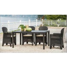 Table d'extérieur Portici, Table à manger rectangulaire, Table de jardin polyvalente effet rotin,