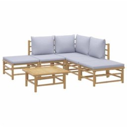 Salon de jardin 6 pcs avec coussins gris clair bambou Vidaxl n/a