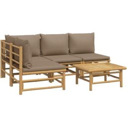 Salon de jardin 5 pcs avec coussins taupe bambou Vidaxl n/a