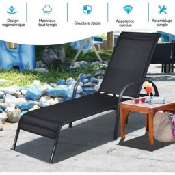 Chaise Longue de Jardin, Bain de Soleil Inclinable avec Dossier Réglable sur 5 Positions Transat de