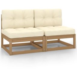 Canapés centraux de jardin avec coussins crème 2 pcs vidaXL - marron miel