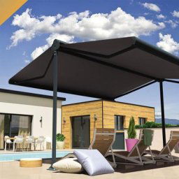 Store banne double pente enargite 6,00x2x3,00 m (Motorisé à Télécommande - Gris Anthracite - Gris