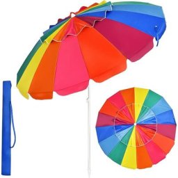 RELAX4LIFE Parasol de Plage Inclinable avec Mât Démontable et Pieds à Vrille, Parapluie de Soleil à