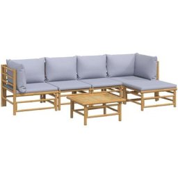 Salon de jardin 6 pcs avec coussins gris clair bambou Vidaxl n/a