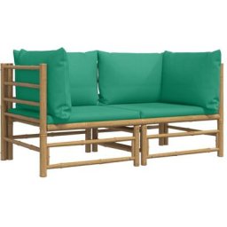 Canapés d'angle de jardin avec coussins vert 2 pcs bambou Vidaxl n/a