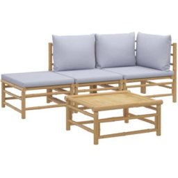 Salon de jardin 4 pcs avec coussins gris clair bambou vidaXL - N/A