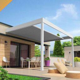 Pergola Bioclimatique opale 4,00x4,109 m Motorisé à Télécommande ( - Blanc) - Blanc