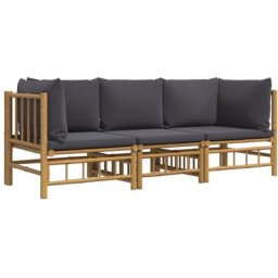 Salon de jardin 3 pcs avec coussins gris foncé bambou Vidaxl n/a