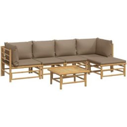 Salon de jardin 6 pcs avec coussins taupe bambou Vidaxl n/a