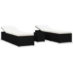Chaises longues de jardin table à thé 3 pcs Résine tressée Noir Vidaxl Noir et blanc