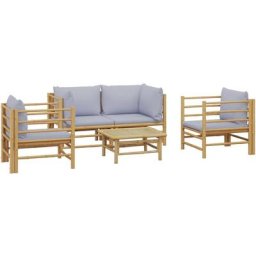 Salon de jardin 5 pcs avec coussins gris clair bambou Vidaxl n/a