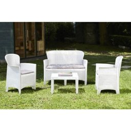 Dmora - Set salon d'extérieur Ostuni, Salon de jardin composé de 2 fauteuils, 1 canapé et 1 table