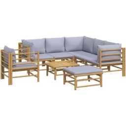 Salon de jardin 8 pcs avec coussins gris clair bambou Vidaxl n/a
