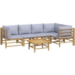 Salon de jardin 6 pcs avec coussins gris clair bambou Vidaxl n/a