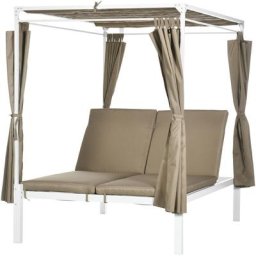 Lit de jardin bain de soleil 2 places inclinable rideaux latéraux auvent ajustable matelas acier