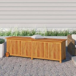 Banc Coffre de rangement de jardin - Banquette Pouf avec roues 150x50x58cm bois acacia BV490254