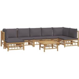 Salon de jardin 8 pcs avec coussins gris foncé bambou Vidaxl n/a
