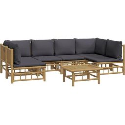 Salon de jardin 7 pcs avec coussins gris foncé bambou Vidaxl n/a