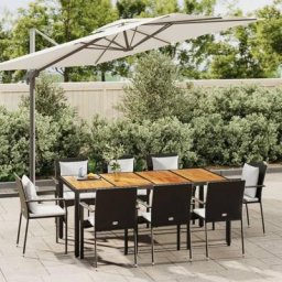 Ensemble Table et Chaise de Jardin Mobilier à dîner de jardin 9pcs et coussins noir résine tressée
