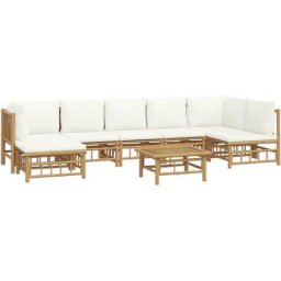 Salon de jardin 8 pcs avec coussins blanc crème bambou Vidaxl n/a