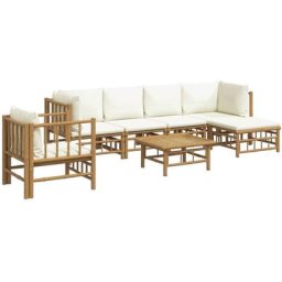 Salon de jardin 7 pcs avec coussins blanc crème bambou Vidaxl n/a