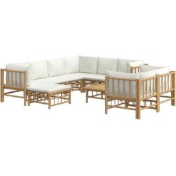 Salon de jardin 10 pcs avec coussins blanc crème bambou vidaXL - N/A