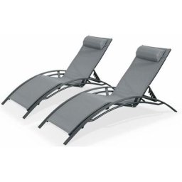 Duo de bains de soleil en aluminium et textilène Louisa Anthracite / Gris - Anthracite