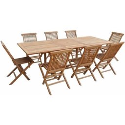 Salon de jardin en teck lombok - table rectangulaire extensible - 8 places - Marron