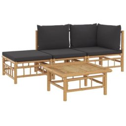 Salon de jardin 4 pcs avec coussins gris foncé bambou Vidaxl n/a