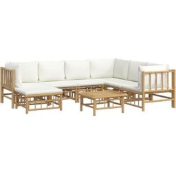 Salon de jardin 8 pcs avec coussins blanc crème bambou vidaXL - N/A