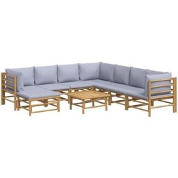 Salon de jardin 9 pcs avec coussins gris clair bambou Vidaxl n/a