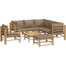 Salon de jardin 8 pcs avec coussins taupe bambou Vidaxl n/a