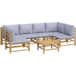 Salon de jardin 7 pcs avec coussins gris clair bambou Vidaxl n/a
