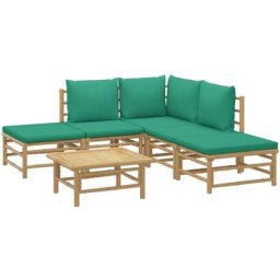 Salon de jardin 6 pcs avec coussins vert bambou vidaXL - N/A