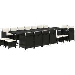 Ensemble à dîner de jardin coussins 19 pcs Résine tressée Noir Vidaxl Noir et blanc crème