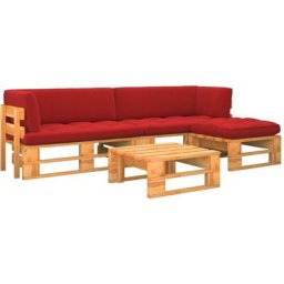 Salon palette de jardin 4 pcs Pin imprégné de marron miel Vidaxl Rouge