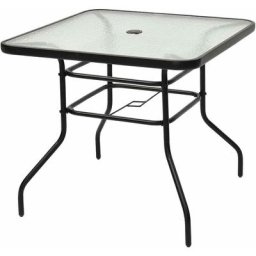 Table de Jardin Carrée 80x80x70,5CM-Plateau en Verre Trempé à Eau avec Trou de Parasol-Charge