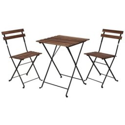 Wadiga - Set table + 2 chaises de jardin pliable en métal noir et bois - Noir