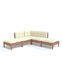 Salon de jardin 5 pcs avec coussins Marron miel Bois de pin Vidaxl marron miel