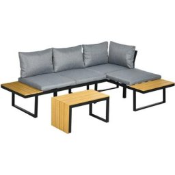 Outsunny - Salon de Jardin d'angle modulable avec table basse aluminium 5 places 3 pièces 8