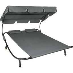 Transat 2 places - chaise longue, bain de soleil, transat jardin - noir/gris