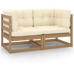 Canapé 2 places de jardin avec coussins Marron miel Vidaxl marron miel