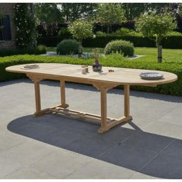 Table de jardin en teck massif extensible ovale 10/12 pers. - Marron