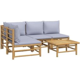 Salon de jardin 5 pcs avec coussins gris clair bambou Vidaxl n/a