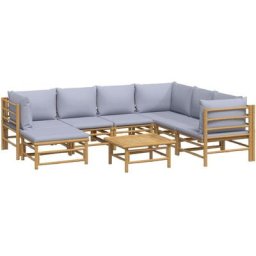 Salon de jardin 8 pcs avec coussins gris clair bambou Vidaxl n/a