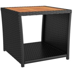 Vidaxl - Table à thé et dessus en bois Noir Résine tressée Acacia massif Noir
