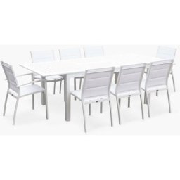 Salon de jardin Chicago 8 places table à rallonge extensible 175/245cm alu textilène Blanc / Blanc