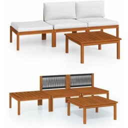 Salon de jardin 4 pcs avec coussins Crème Bois d'acacia solide vidaXL - N/A