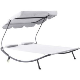 Bain de soleil 2 places lit de jardin design contemporain toit réglable 2 roulettes 2 oreillers