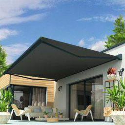 Store banne coffre soa 6,00x3,50 m (Motorisé Secours à Télécommande - Gris Anthracite - Gris